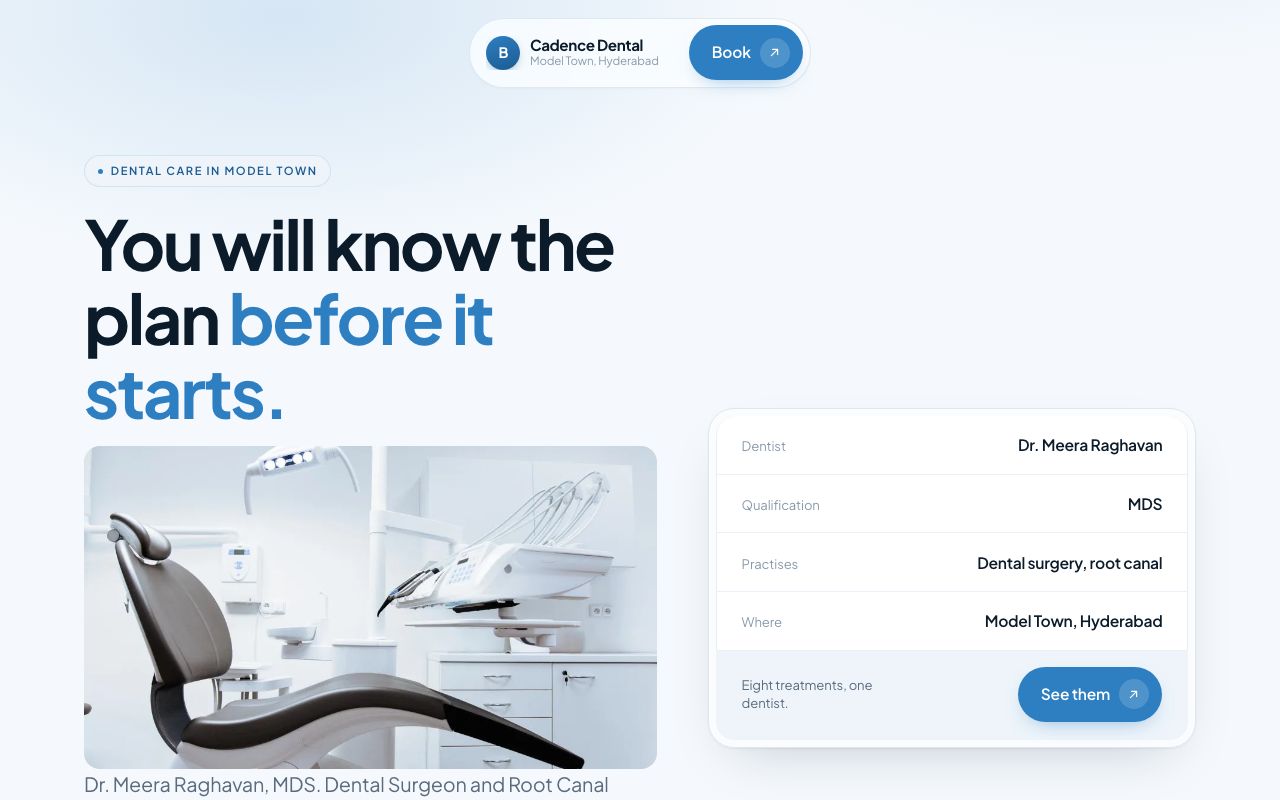 Cadence Dental, a fictional business website from the Galeport template library